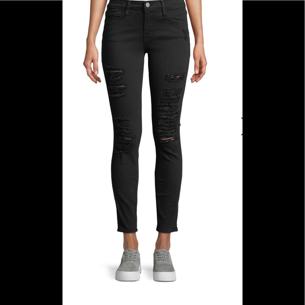 Frame Denim Le Color Rip Skinny Jeans Black Sz 27